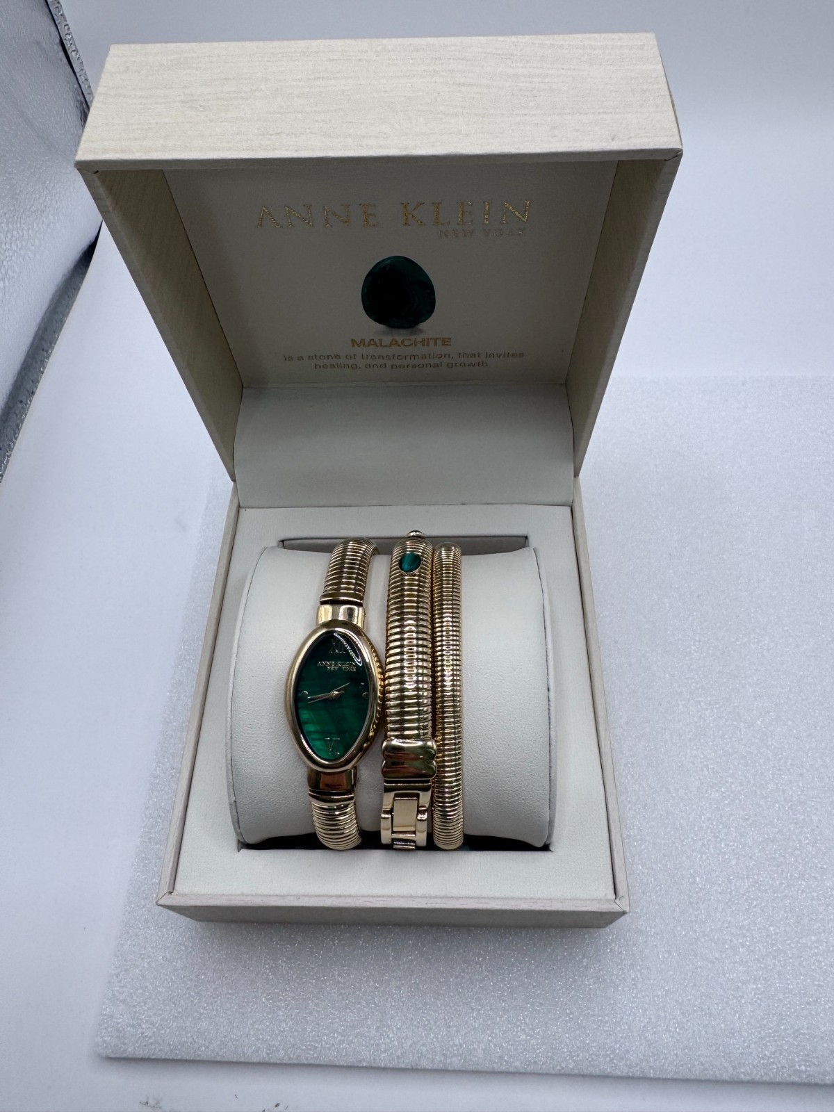 Anne Klein New York Ladies Green Malachite Bracelet And Watch Set / 12/7752MAST