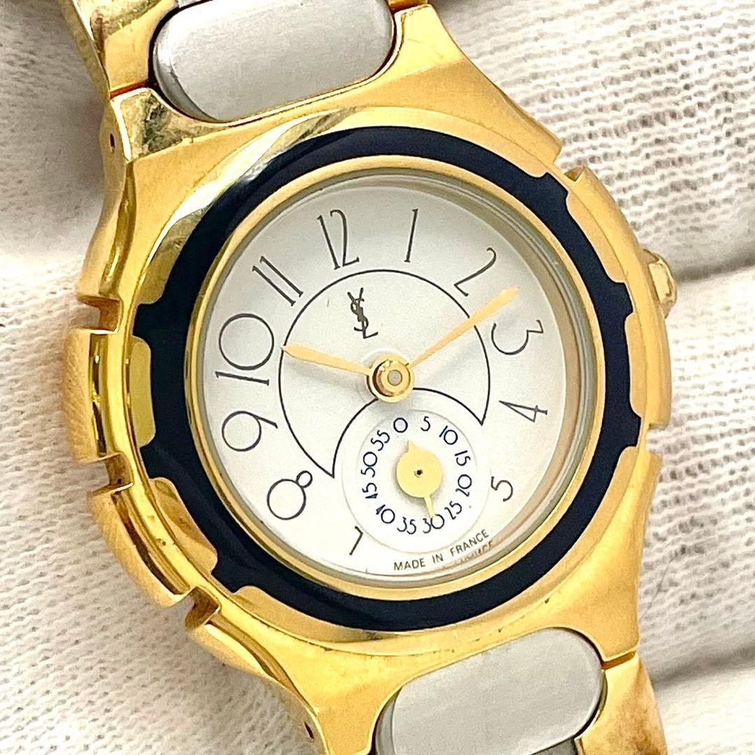 YSL Yves Saint Laurent Two-Tone Quartz Watch White Small Second Japan 073238