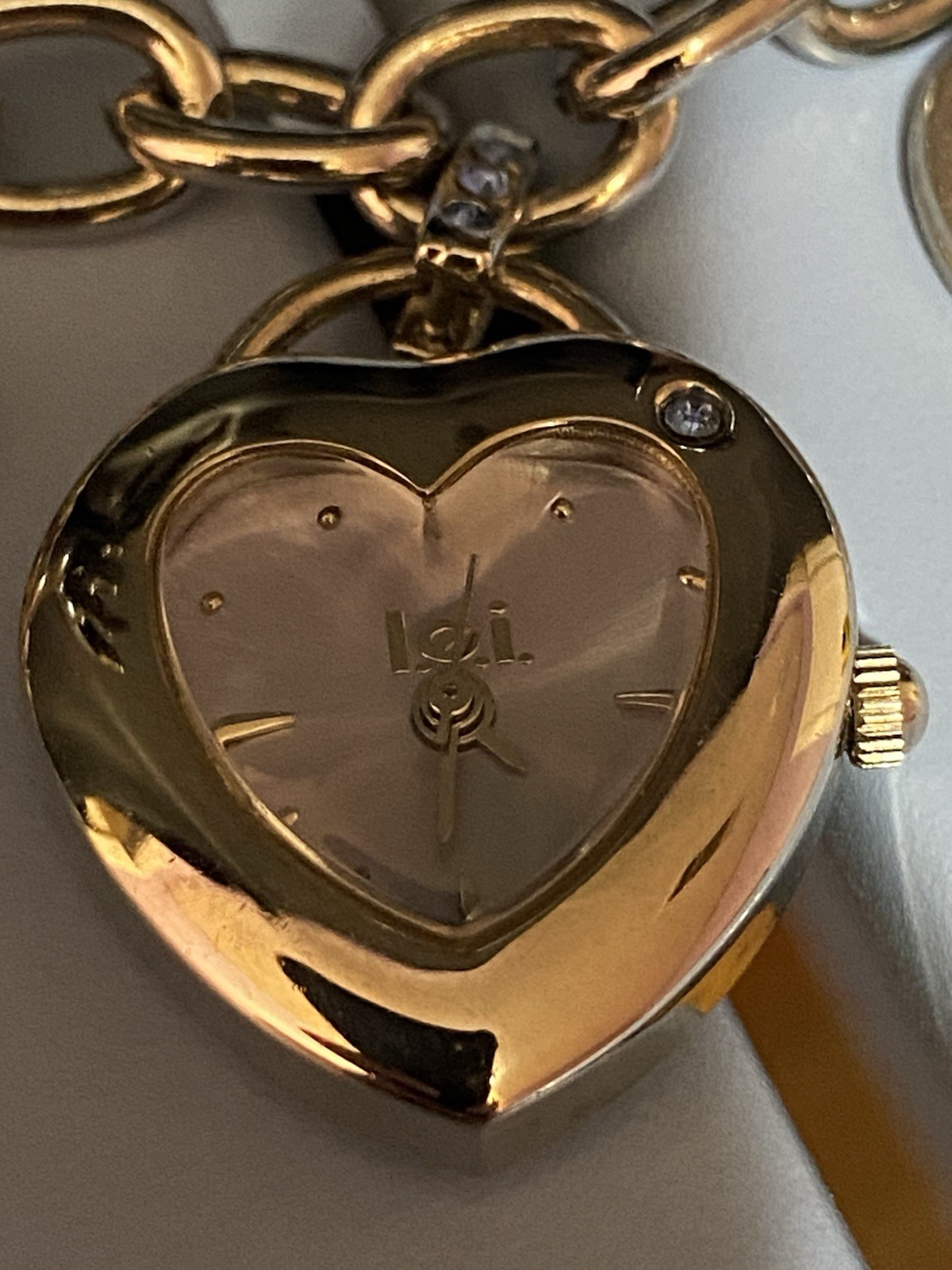 Heart Shaped Charm Bracelet L.E.I Silver Tone Blue Dial