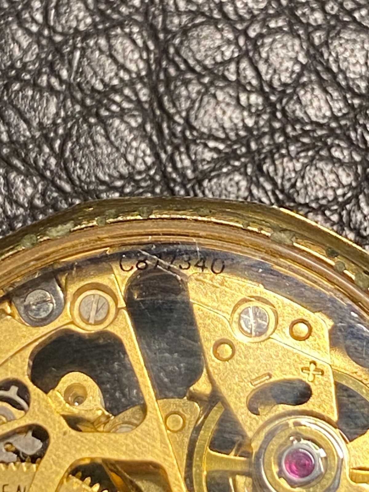 BULOVA GOLD SKELETON Unisex Leather 32mm Watch Onyx Screw