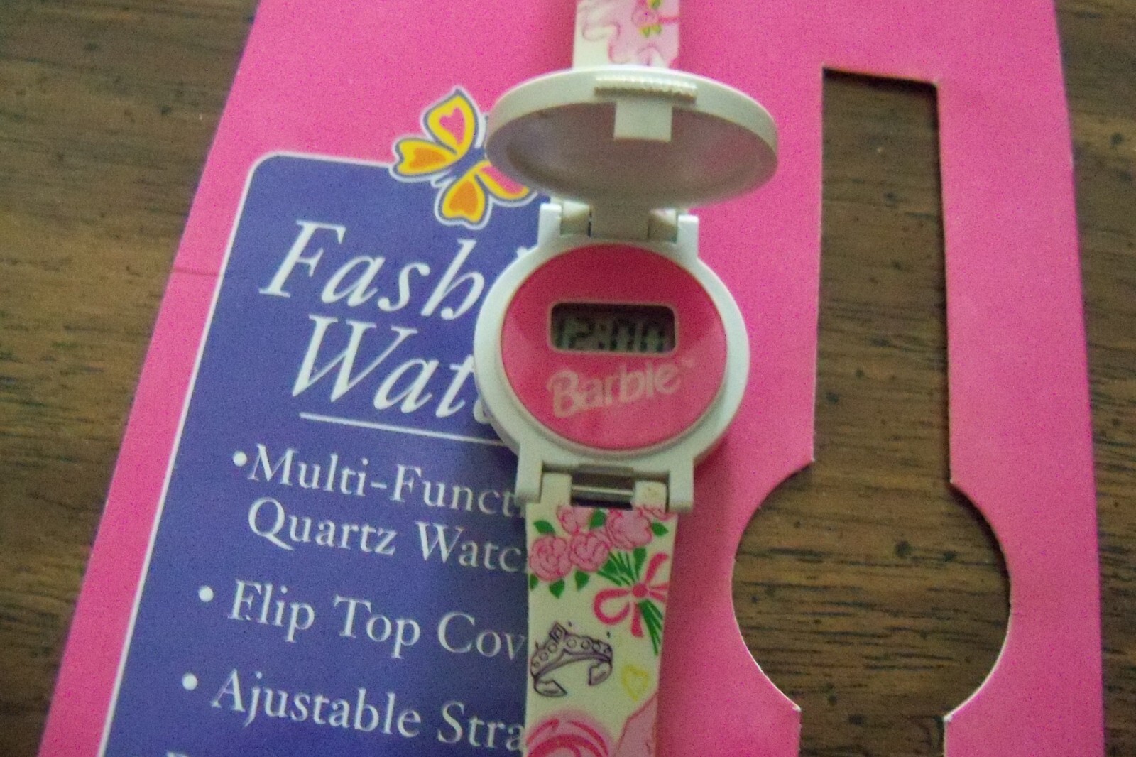 Vintage 1995 Rare Barbie Fashion Watch Flip Top Cover Mattel Multi Function