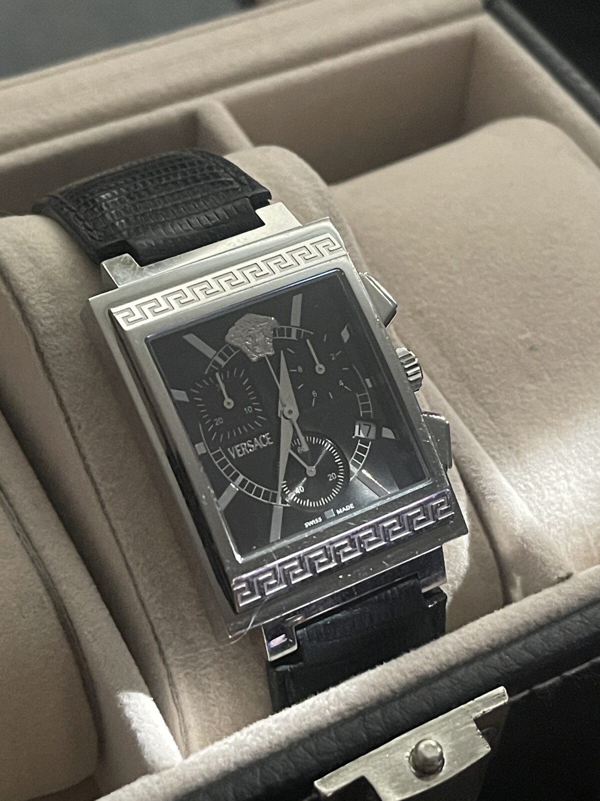 Versace Landmark Tank Original Lizzard Band Rare Classic Chronograph Watch