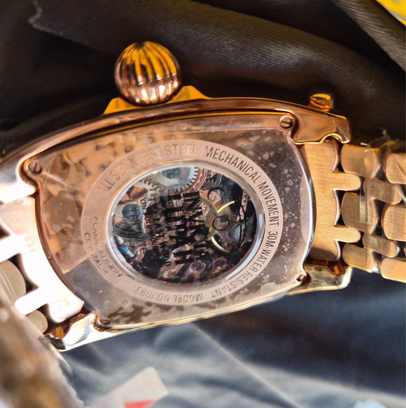 Invicta Lupah 1093 Mechanical Skeleton Rose Gold Men’s Watch Box Manual Straps