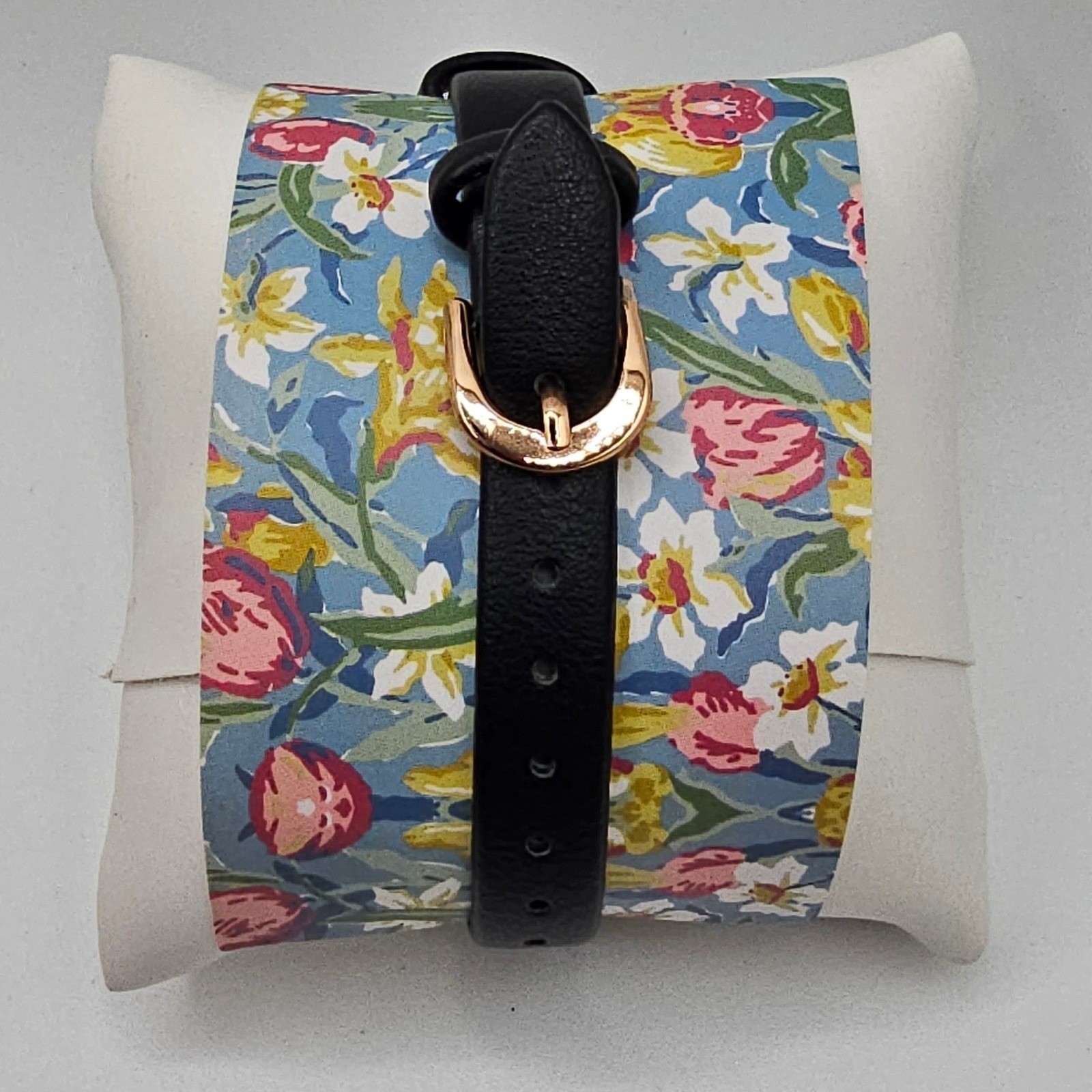 Laura Ashley Women Watch Rose Gold Black Faux Leather Strap LA3002BK 24mm