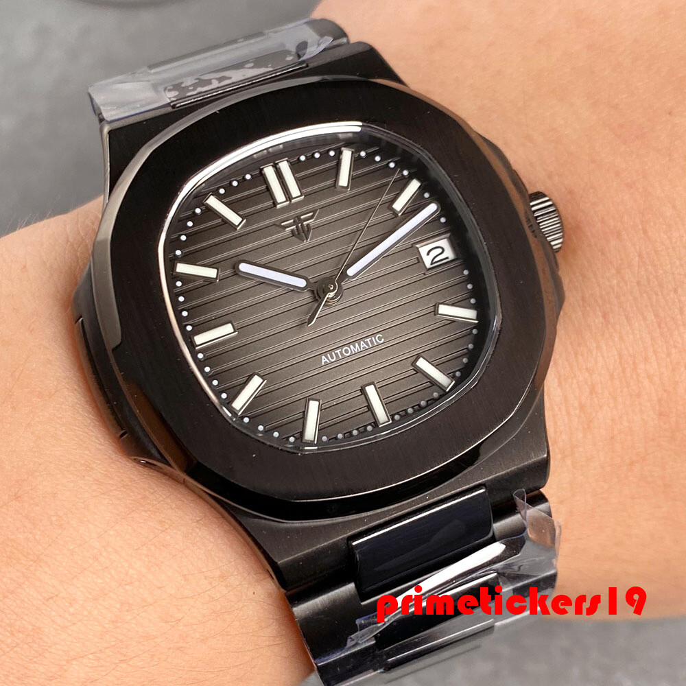Tandorio 40mm Black Pvd Square NH35A Date Automatic Watch for Men Sapphire Lume