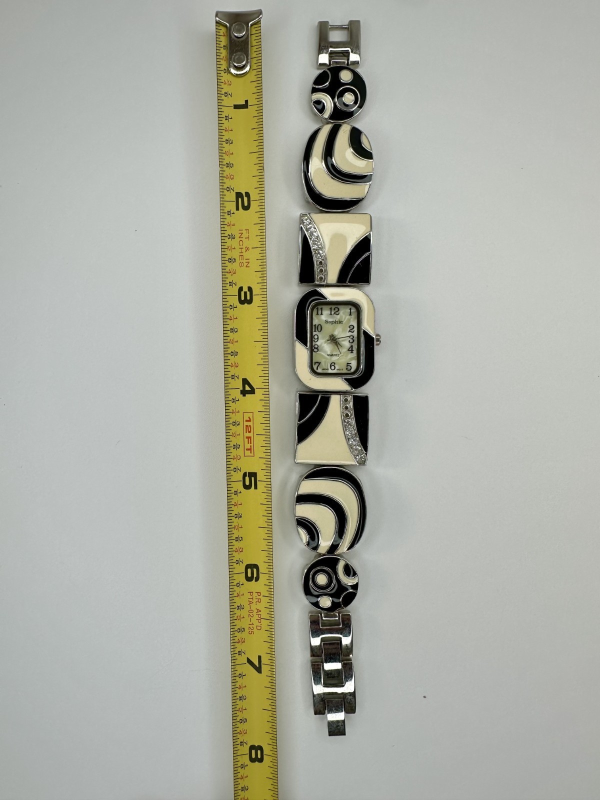 Sophie Watch Silver Tone Black White Enamel Vintage