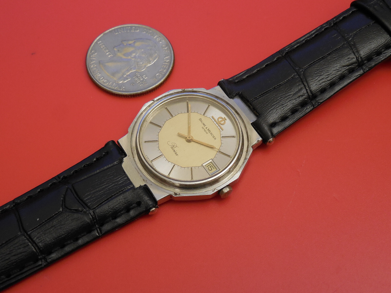 BAUME MERCIER SOLID STEEL RIVIERA 30MM COLLECTIBLE WATCH WITH DEPLOYMENT STRAP