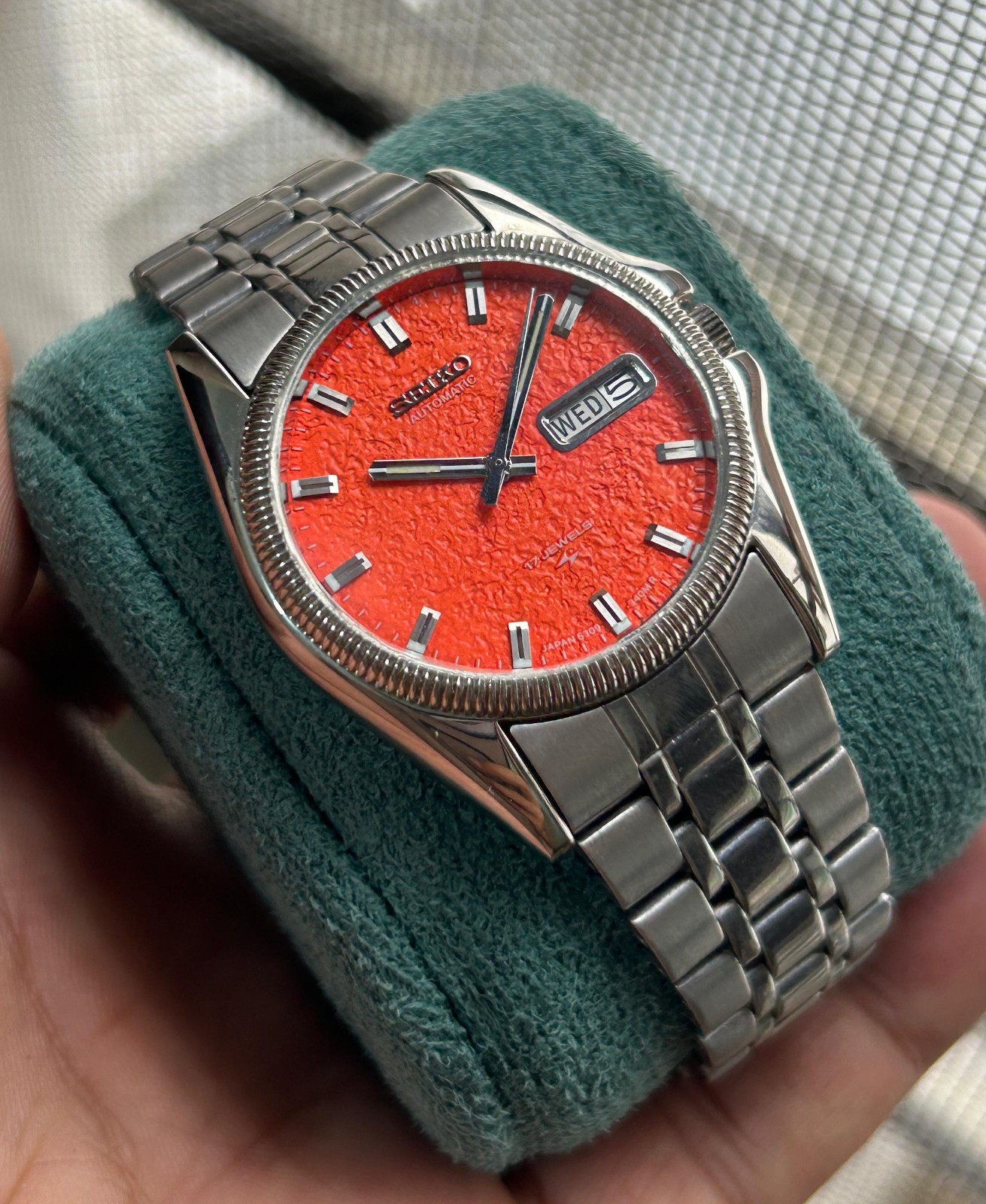 Seiko 5 Automatic Orange Red Dial Mens Watch Japan Made 6309
