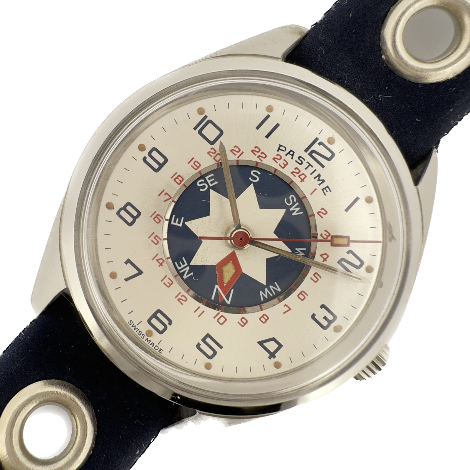 Vintage Pastime Revue Thommen GMT 24Hour Compass Men’s Mechanical Wristwatch NOS