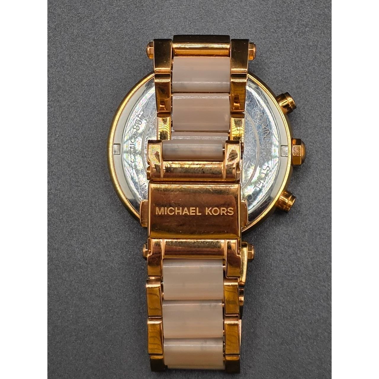 Michael Kors MK-5896 Parker Rose Gold Tone Blush Acetate Watch 051/012