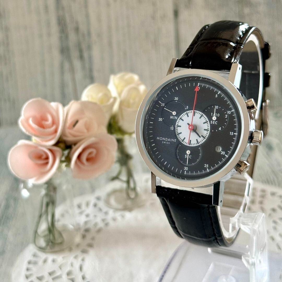 MONDAINE Watch Chronograph Black Used From Japan Check description