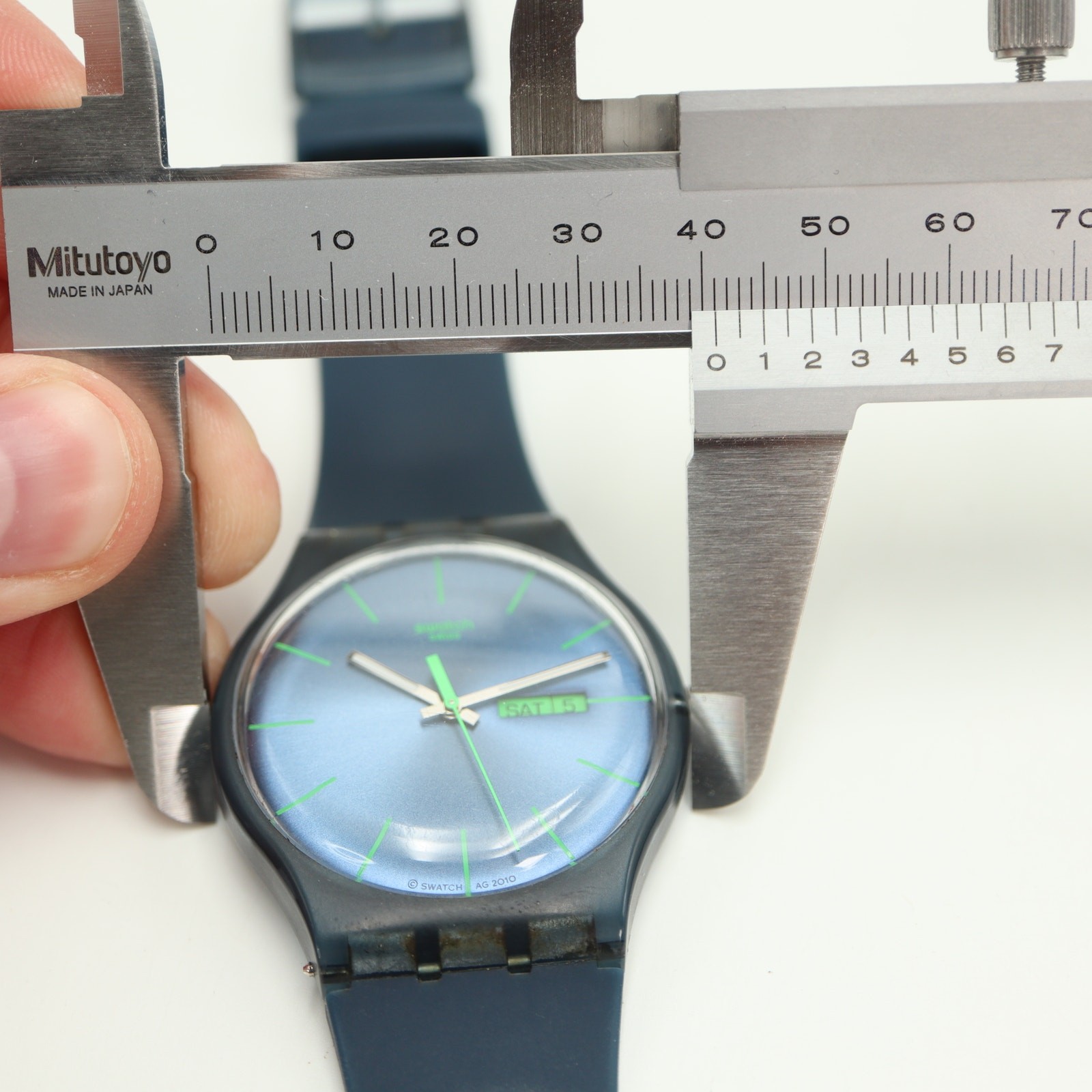Swatch Blue Rebel Mens Watch 40mm Swiss Blue Green Day Date with New Battery