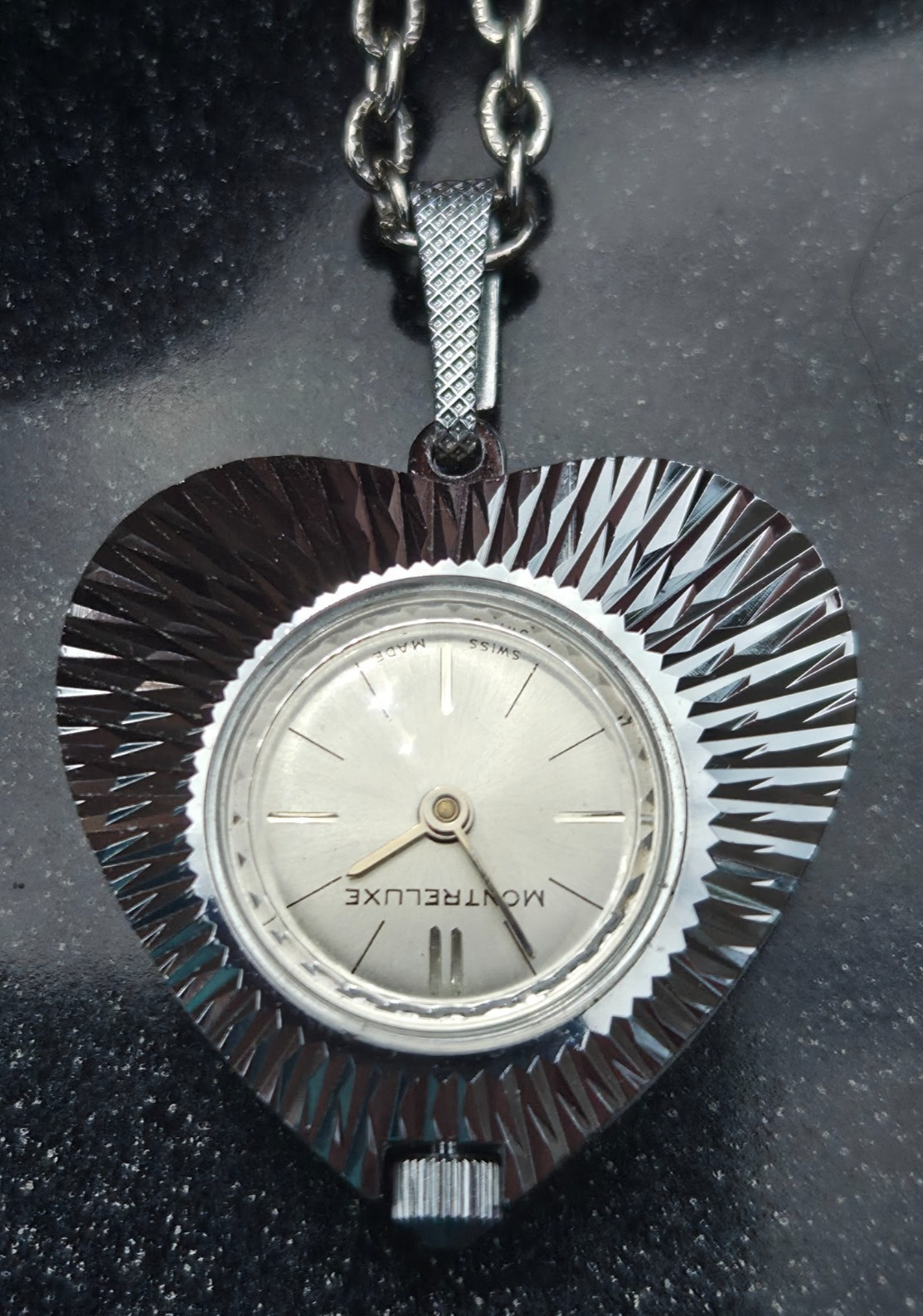 Vintage Montreluxe Heart Shaped Pendant Watch with Chain-working