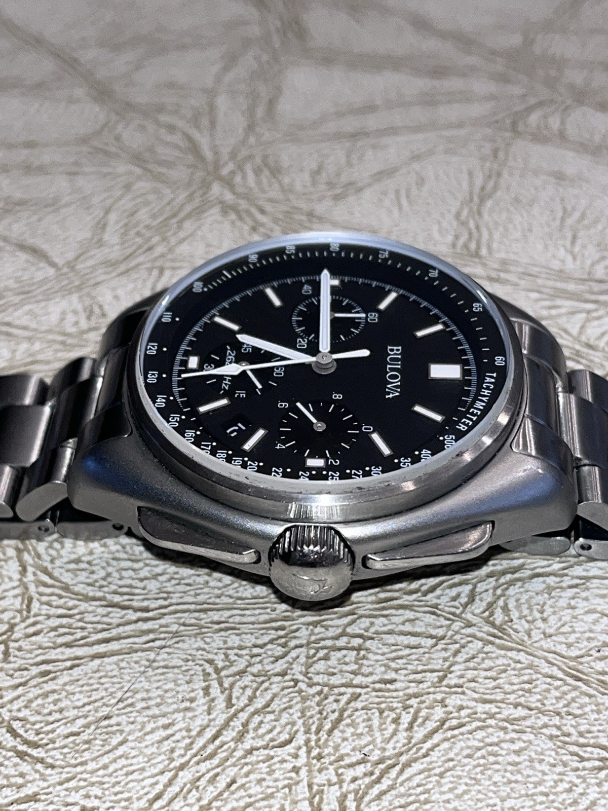 Bulova Lunar Pilot Mens Chronograph 96b258 Silver Tone Stainless Steel Watch