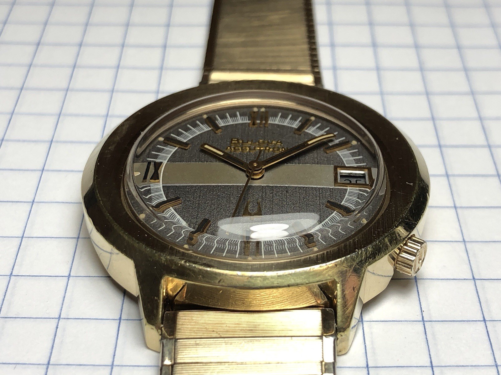 Vintage 1974 Bulova Accutron Gold Plated Tuning Fork 2181 Men Watch w/t Bracelet