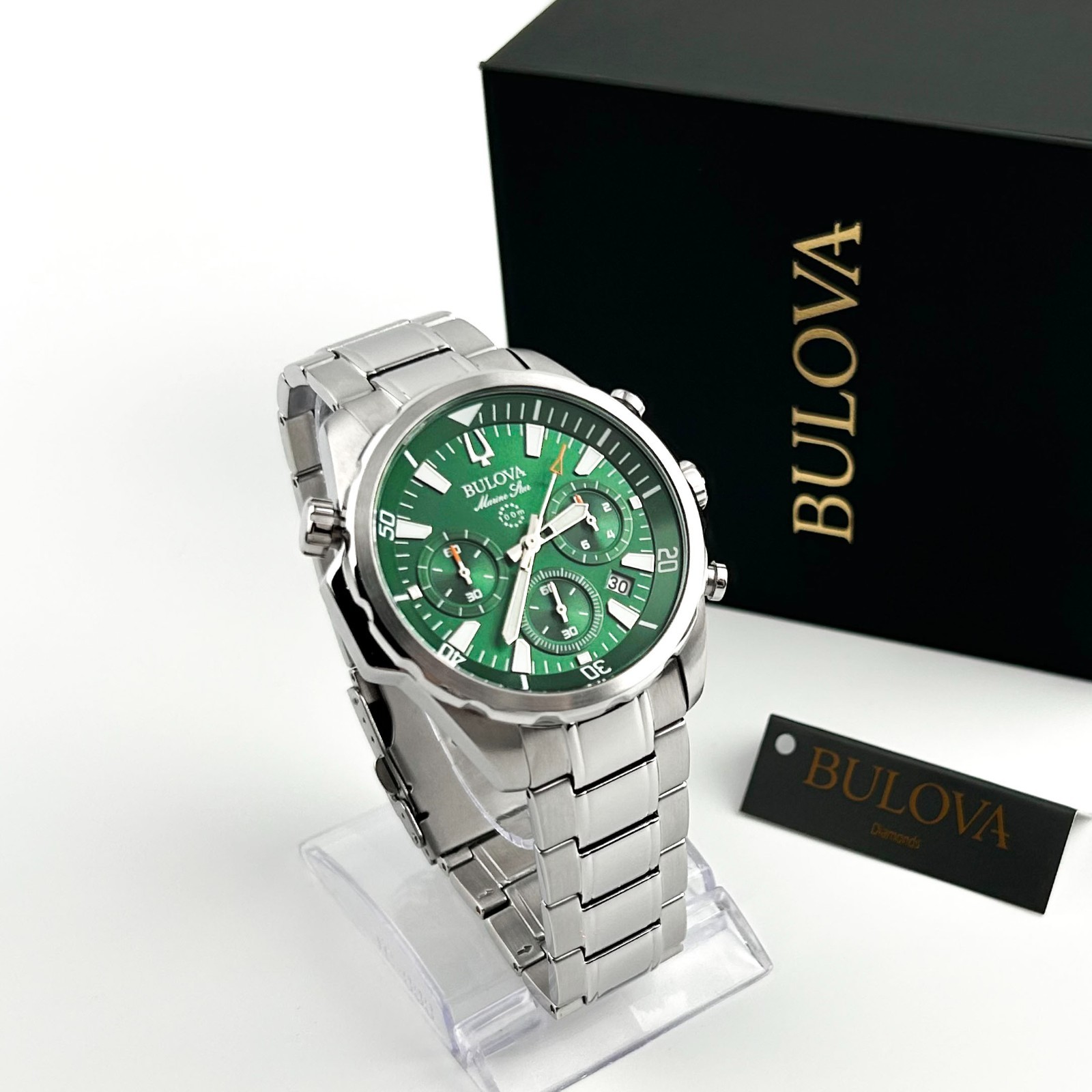 Bulova 96B396 Men’s Green Marine Star Chronograph Quartz Stainless Steel Watch
