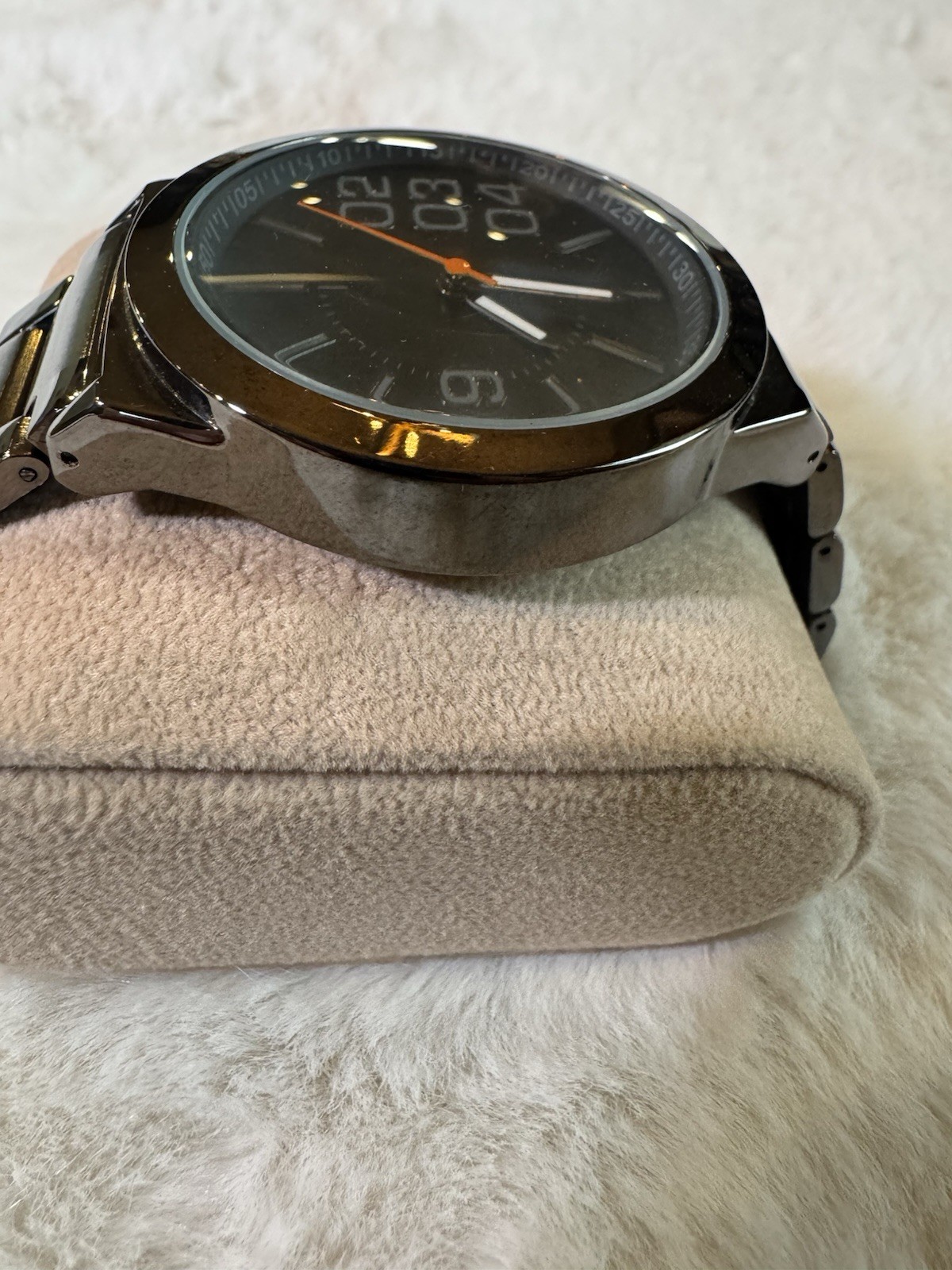 Mossimo Men’s Quartz Analog Black Dial Metal Bracelet Fixed Bezel Seconds