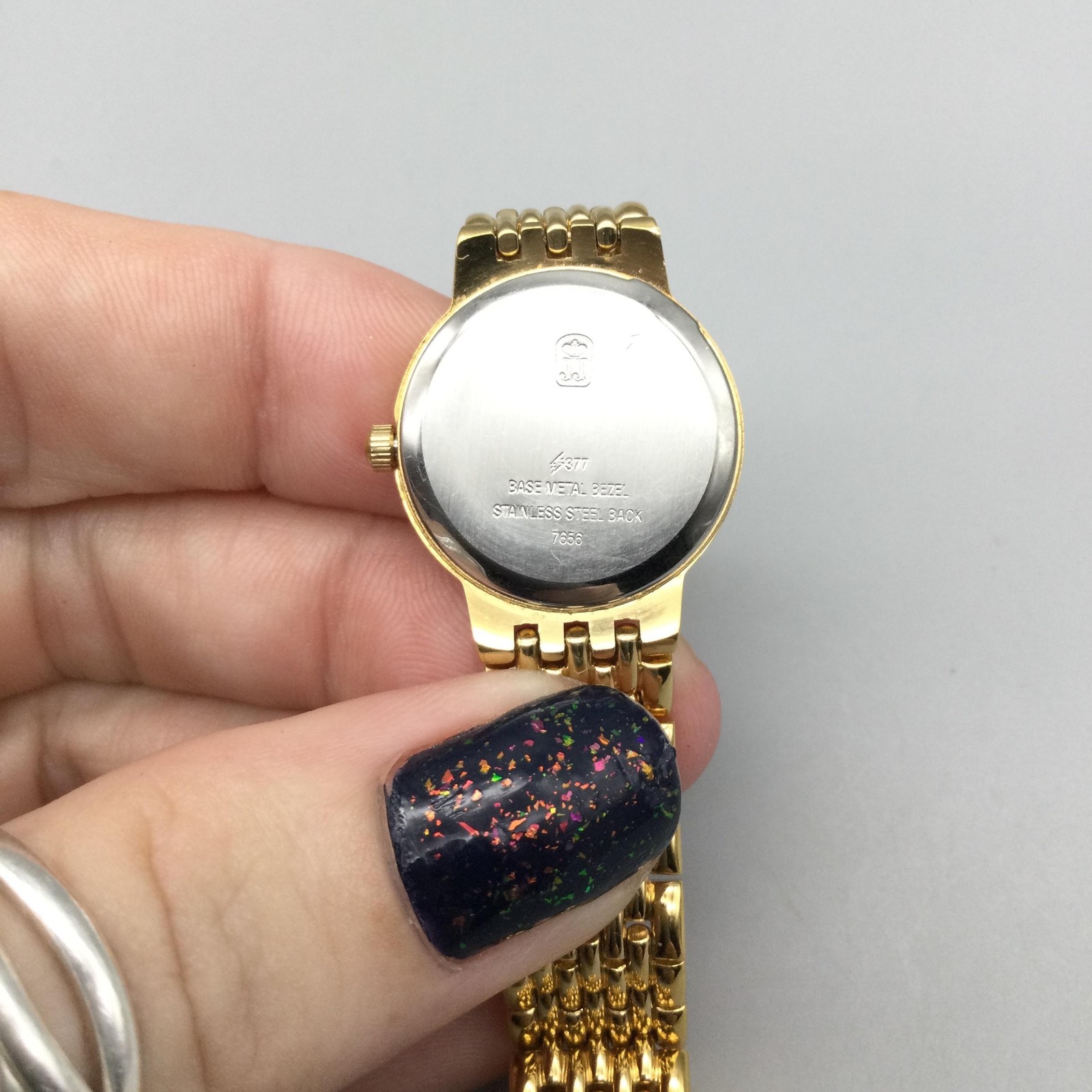 Jules Jurgensen Womens Watch 22mm Gold Tone Red Gemstones New Battery 6.75″