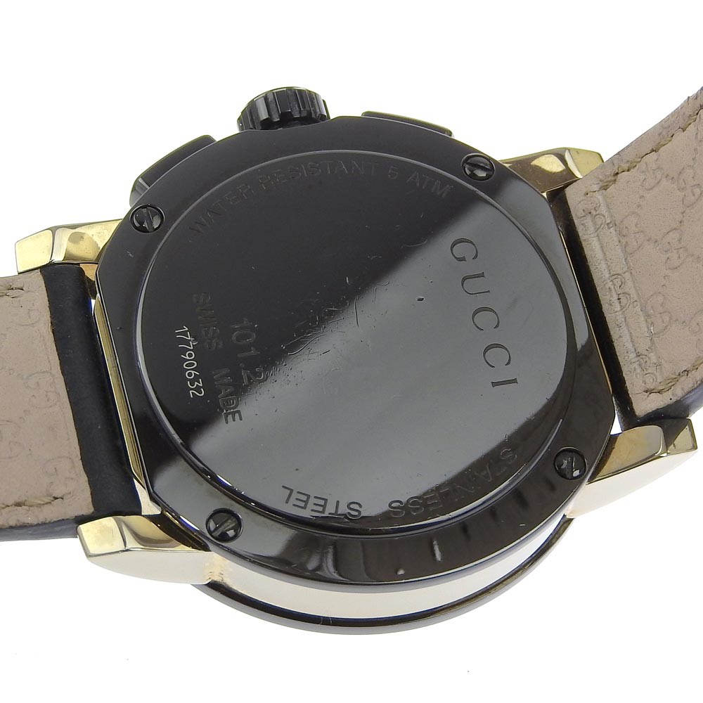 GUCCI G Chrono Watches 101.2 blackDial Stainless Steel/Embossed Leather Qu…