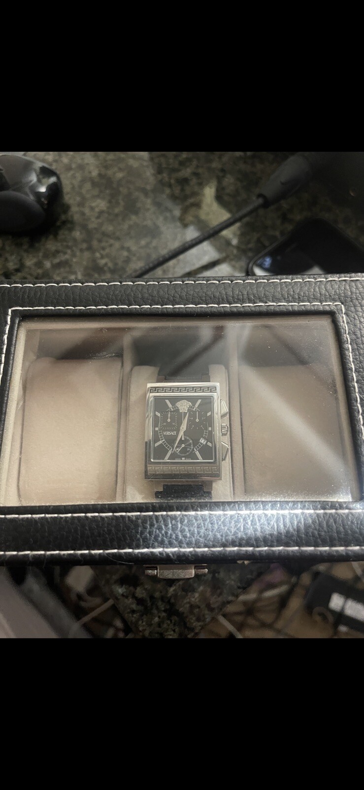 Versace Landmark Tank Original Lizzard Band Rare Classic Chronograph Watch