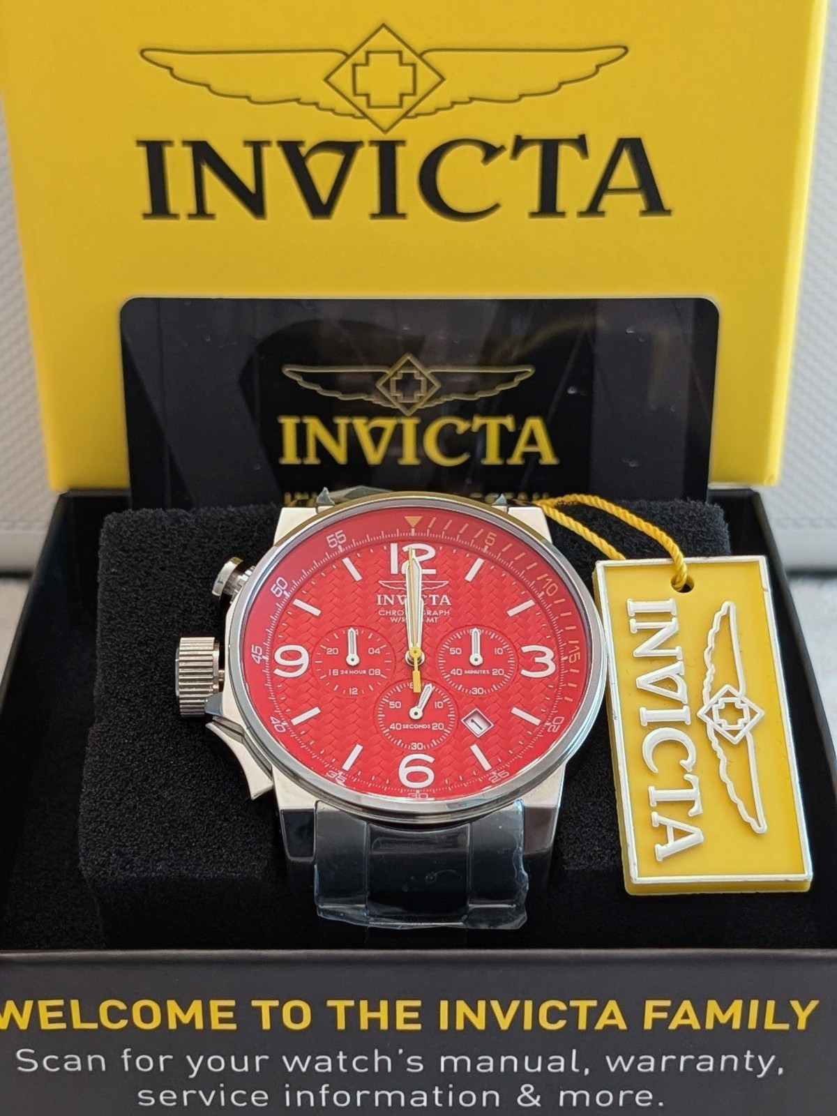 Invicta I-Force (Lefty) Chronograph Red Dial Men’s Watch 20133 SS Bracelet Rare!