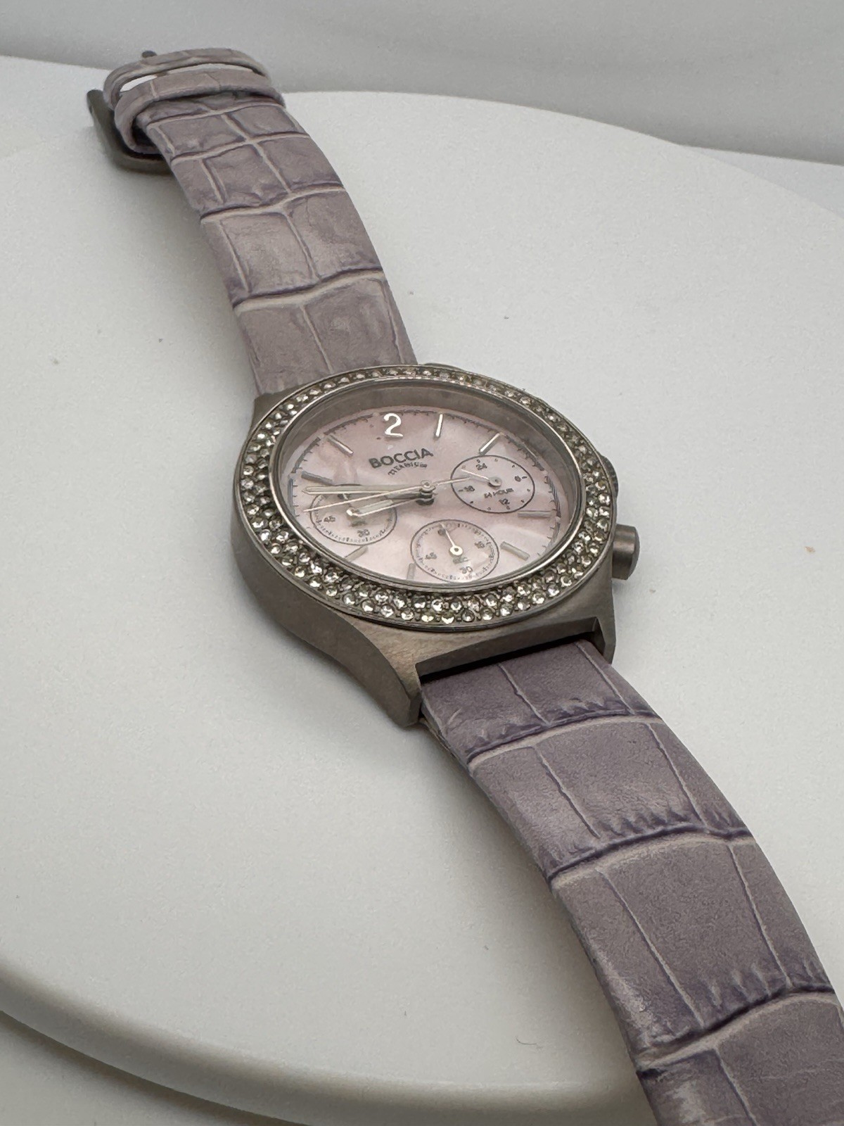 Boccia Titanium Watch Purple Dial Purple Strap Crystal Bezel Vintage