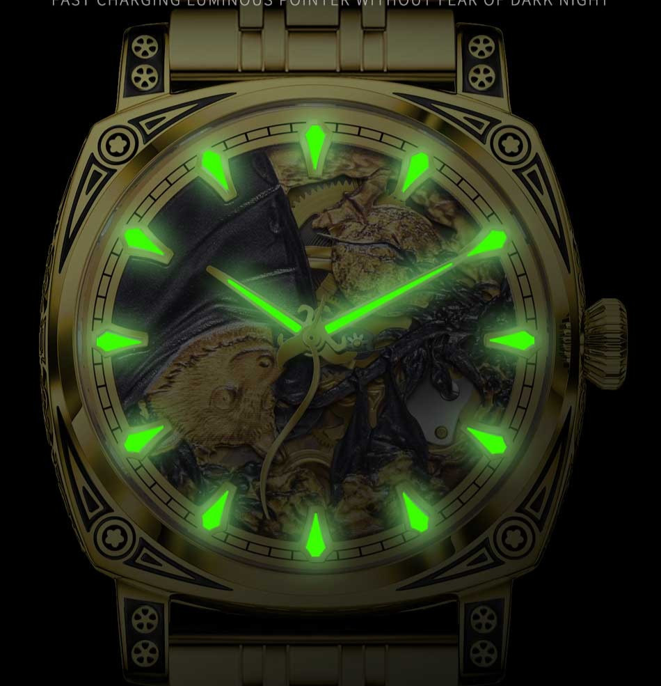 GLENAW Men’s Luxury Mechanical Watch with Skull Art Relief Dial Fashion Casual