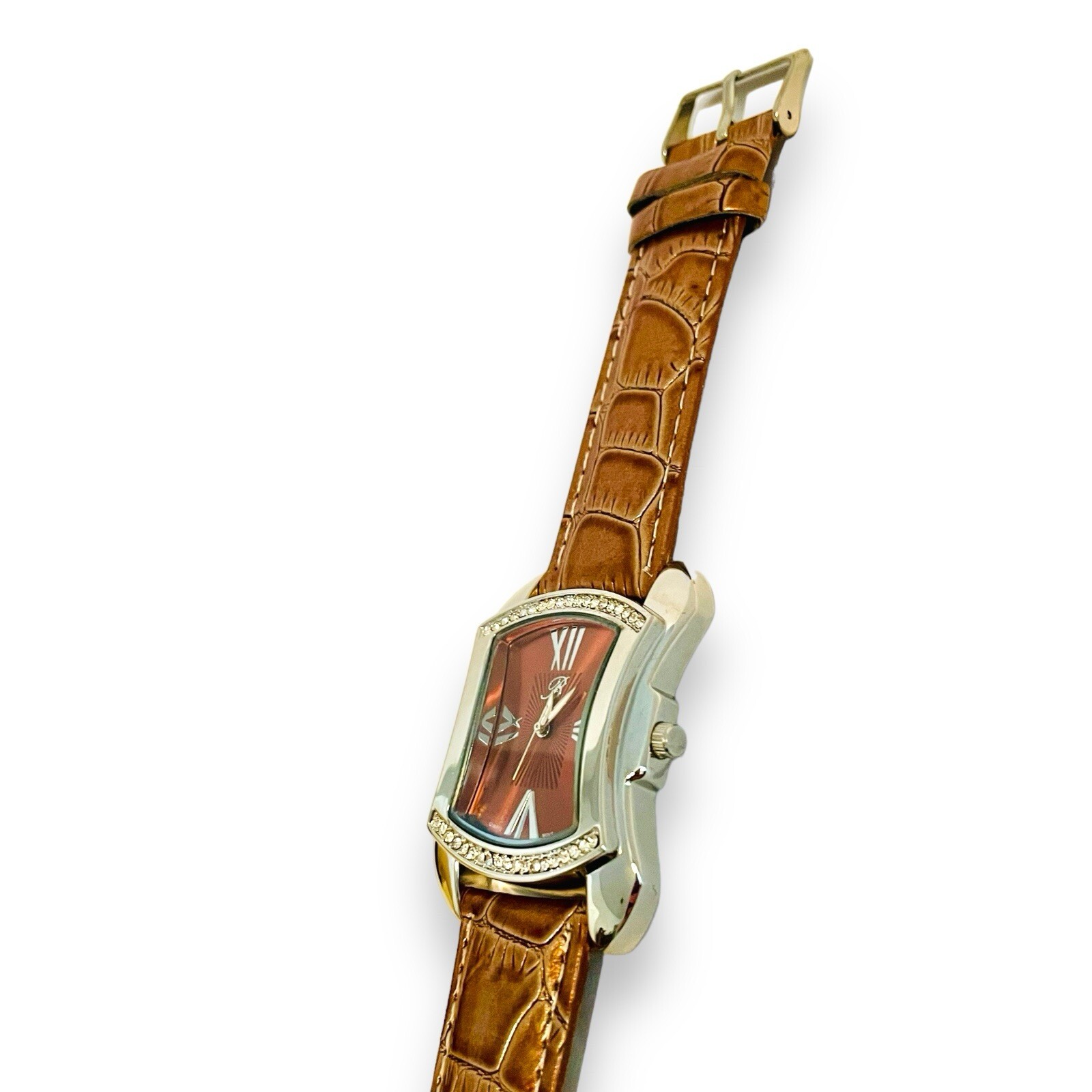 Women’s BURGI Watch Rhinestone Croc Emboss Leather Quartz Wrist Watch