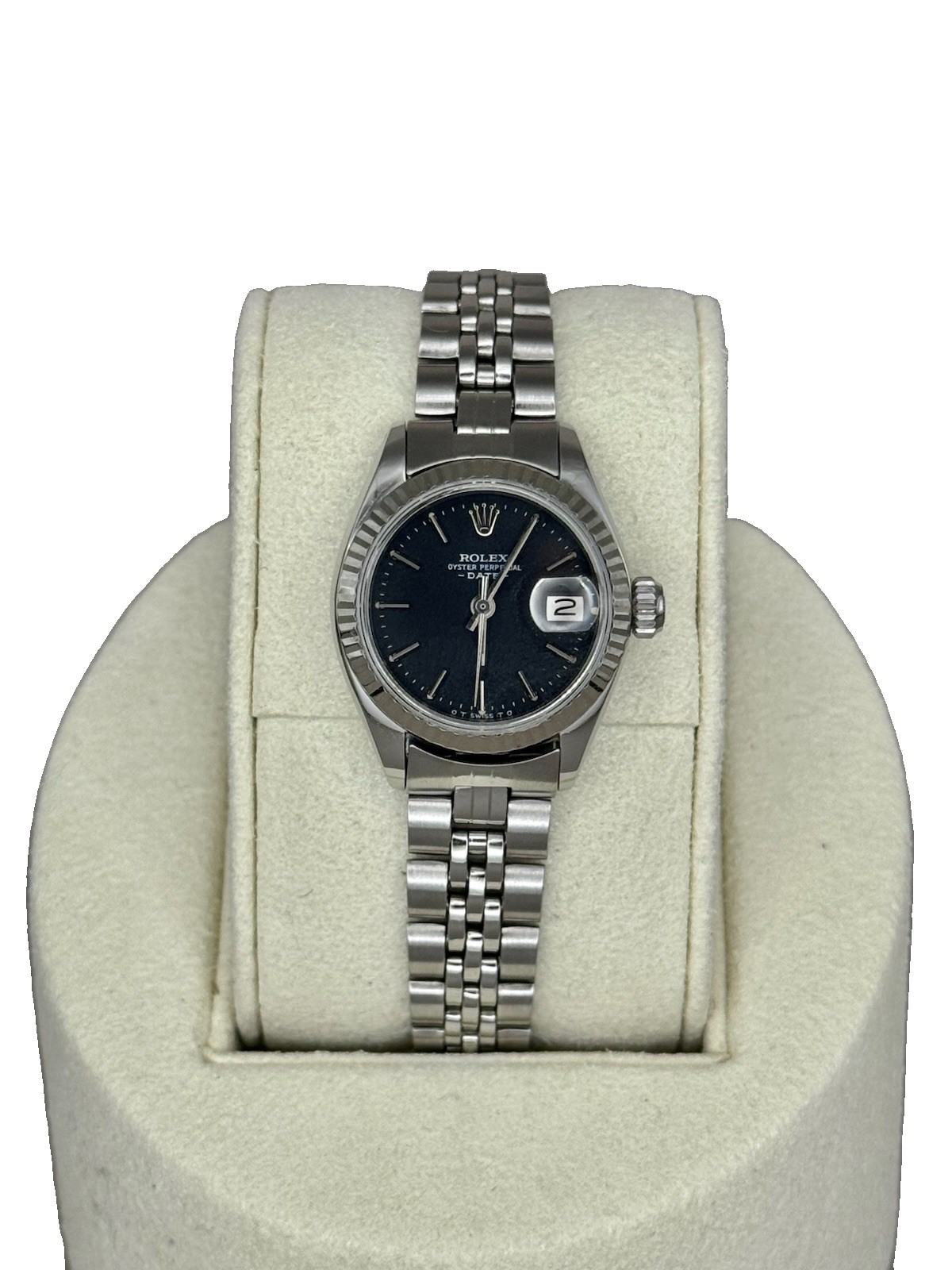 Rolex Ladies Datejust 6917 26mm Black Dial Fluted Bezel Stainless Steel Jubilee