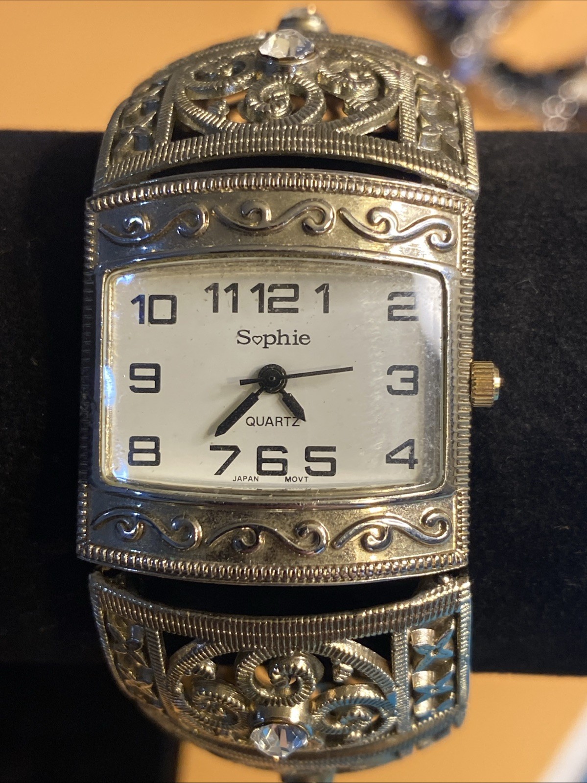 Ld’s Sophie Quartz Watch Yellow Case & Band 8 CZ’s in Band Stretch Bracelet