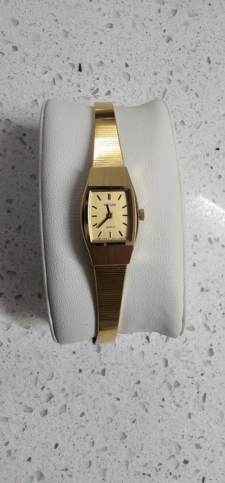 Pulsar Gold Tone Rectangle Analog Wristwatch Metal Band Stick Indexes