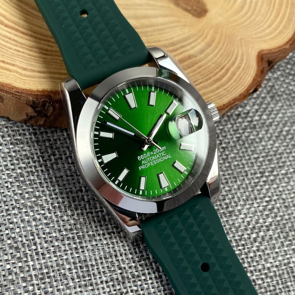 Polished 36mm Tandorio Green Dial NH35A Automatic Mens Watch Sapphire Glass