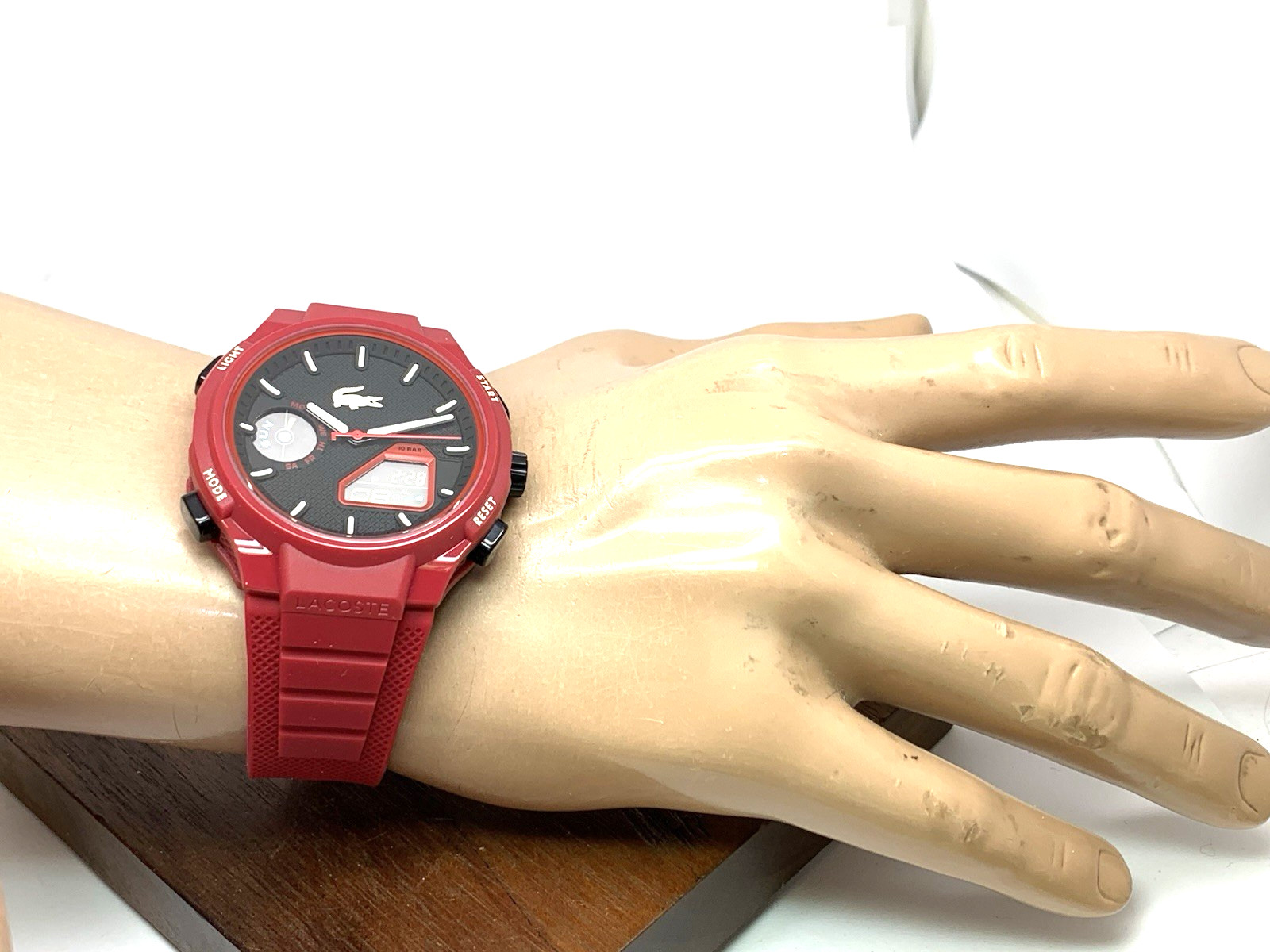 Lacoste Men’s Watch 2011368 Quartz Analog Digital LC33 Red Dial Rubber Band 45mm