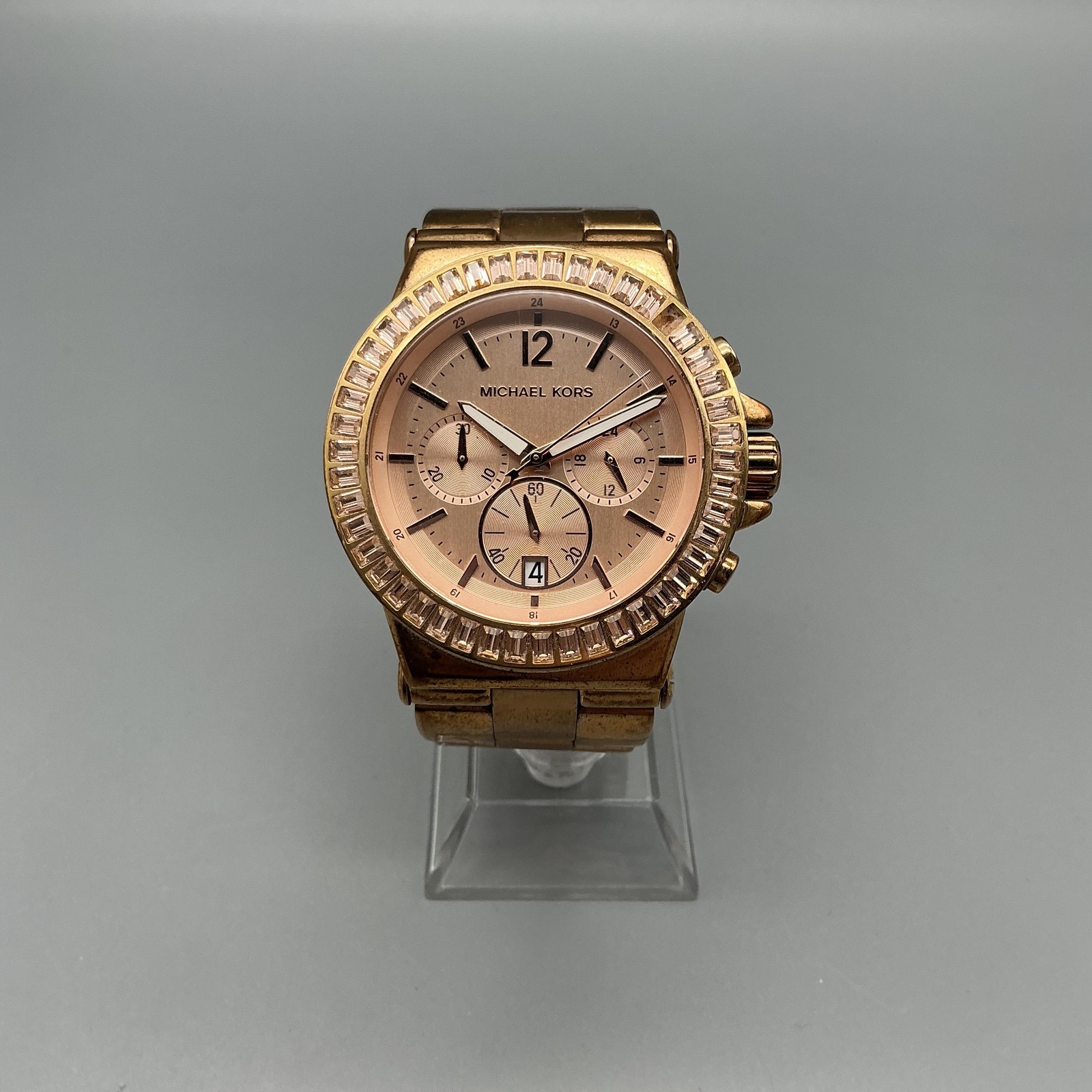 Michael Kors Chronograph Womens Watch 41mm Rose Gold Tone New Battery 6.5″