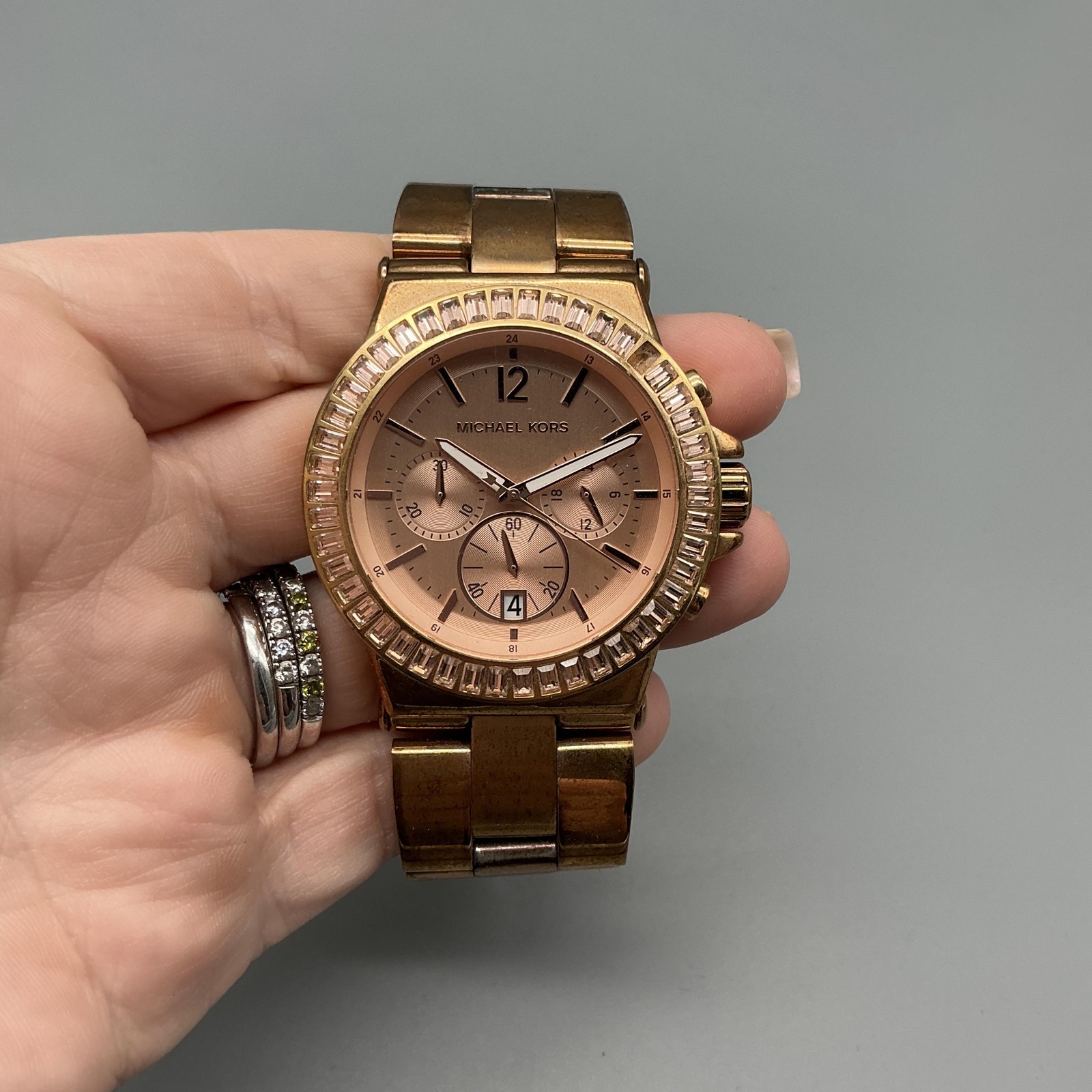 Michael Kors Chronograph Womens Watch 41mm Rose Gold Tone New Battery 6.5″