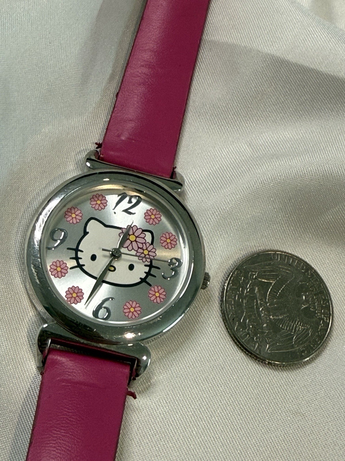 Sanrio Hello Kitty Girls Quartz Analog Watch Pink Strap Silver – WORKING