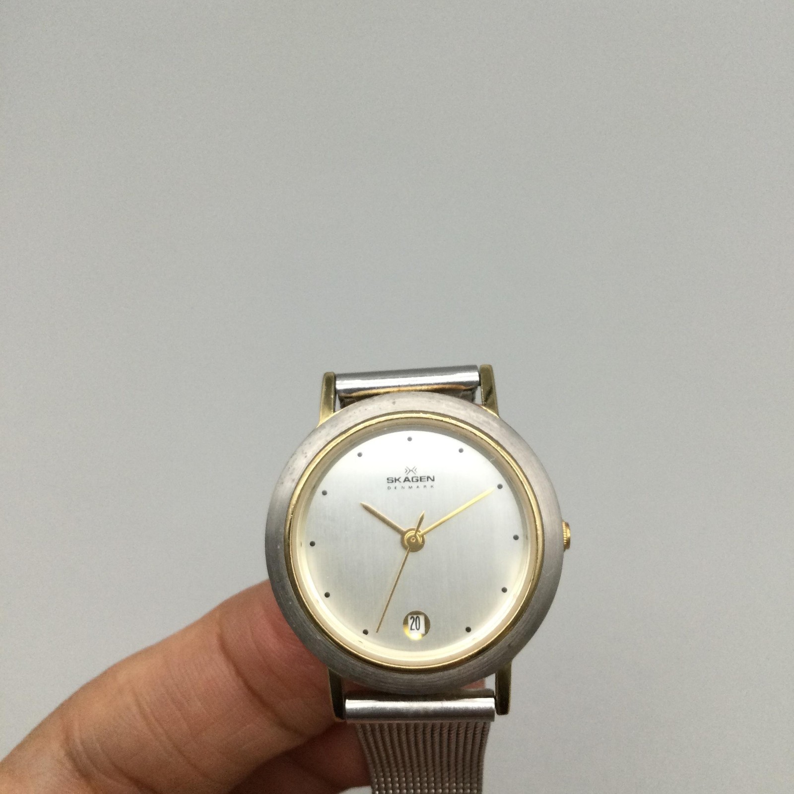 Skagen Womens Watch 28mm Two Tone Silver Dial Mesh Steel Date 16SGS New Battery