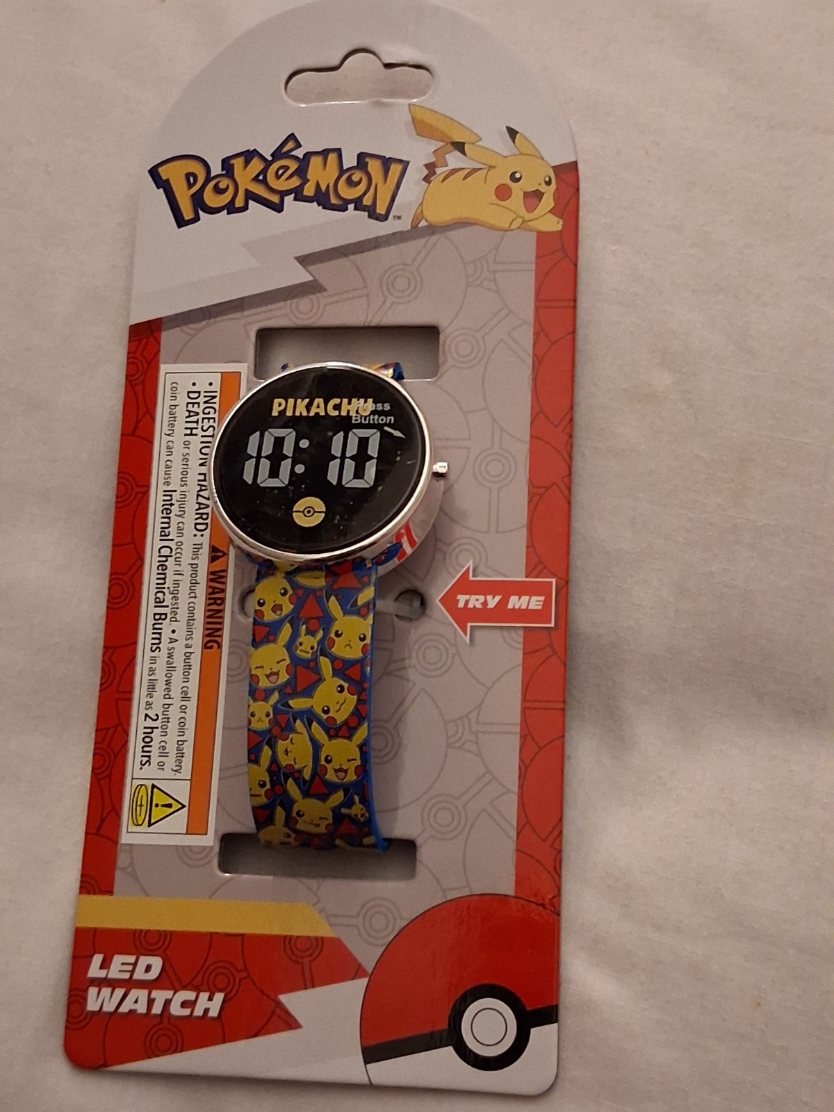 Pokemon Pikachu Digital LED Quartz Kids Wristwatch Multicolor Band Silver Case
