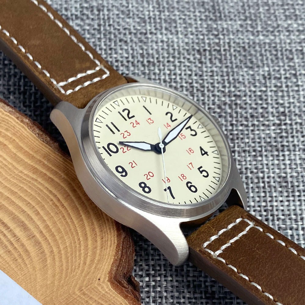Pilot 39mm Tandorio Beige Dial Sapphire Glass Japan NH35A Automatic Mens Watch