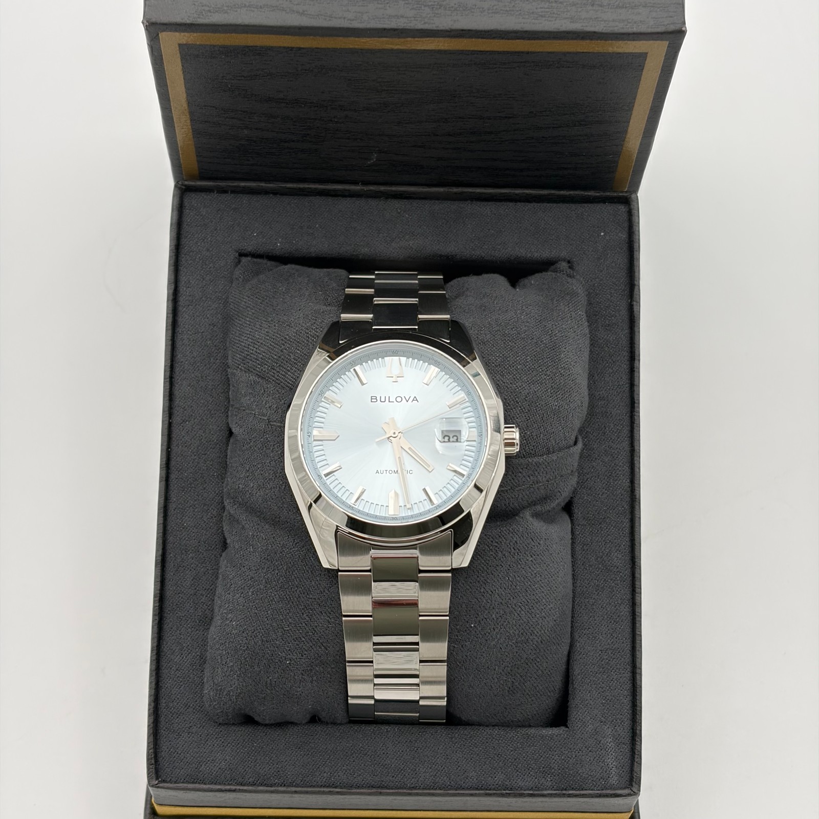 Bulova Surveyor Stainless Steel Light Blue Automatic 96B469 Mens Watch