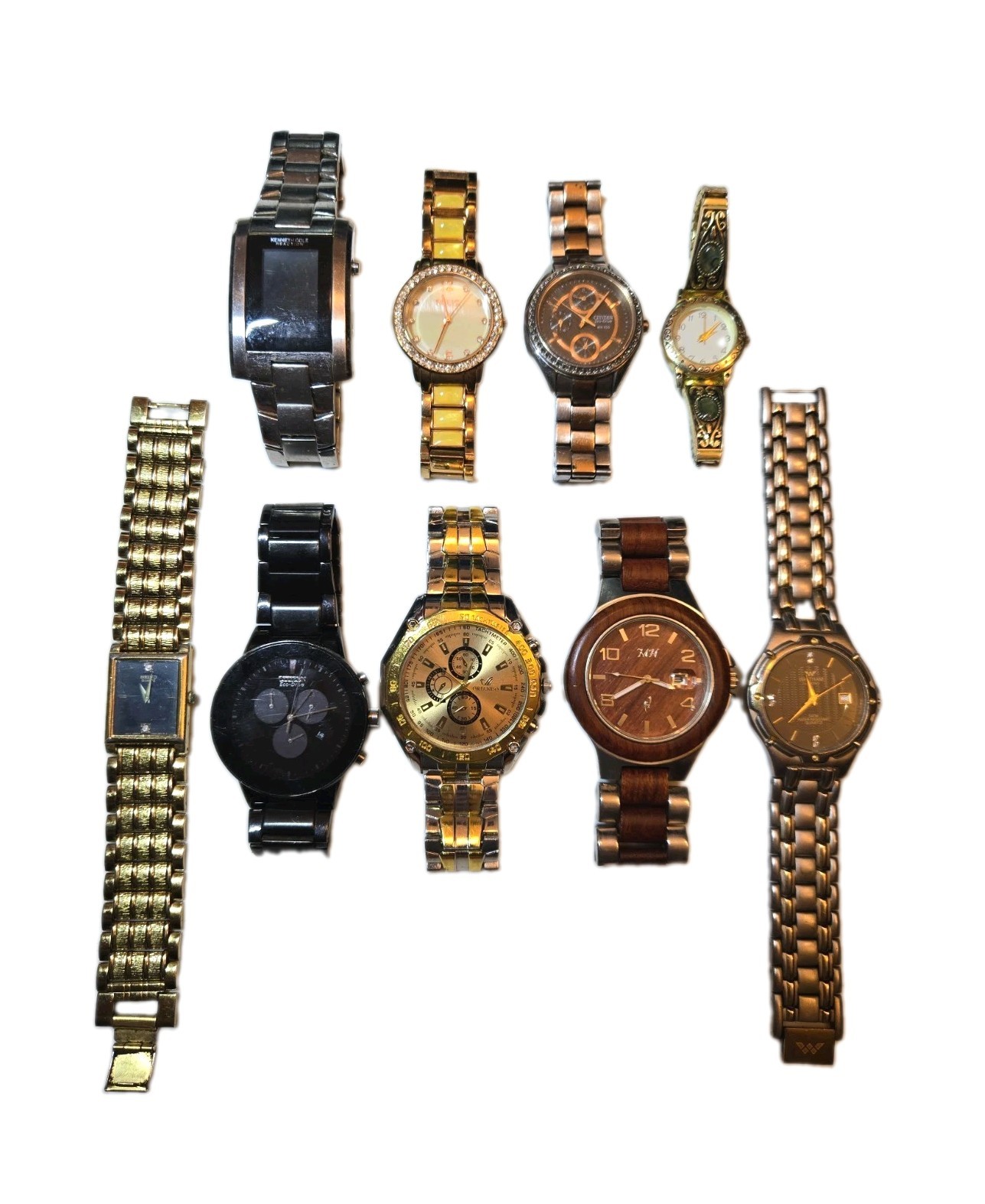 Lot of 9 Watches Seiko Citizen Eco-Drive Waltham Relic Kenneth Cole Repair