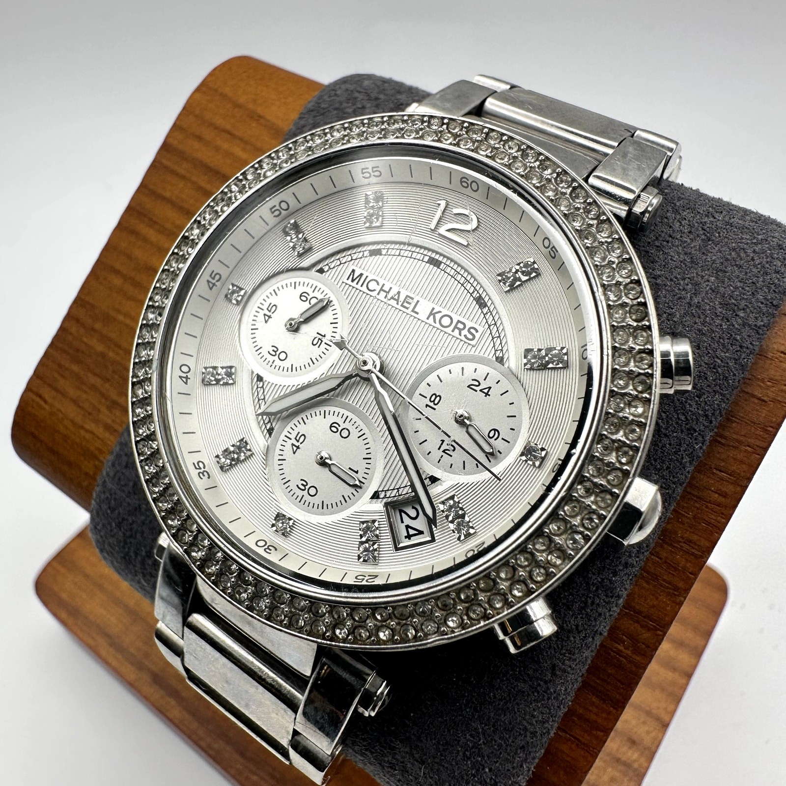 Michael Kors MK5353 Silver-Tone Crystal Bezel Chronograph Quartz Watch