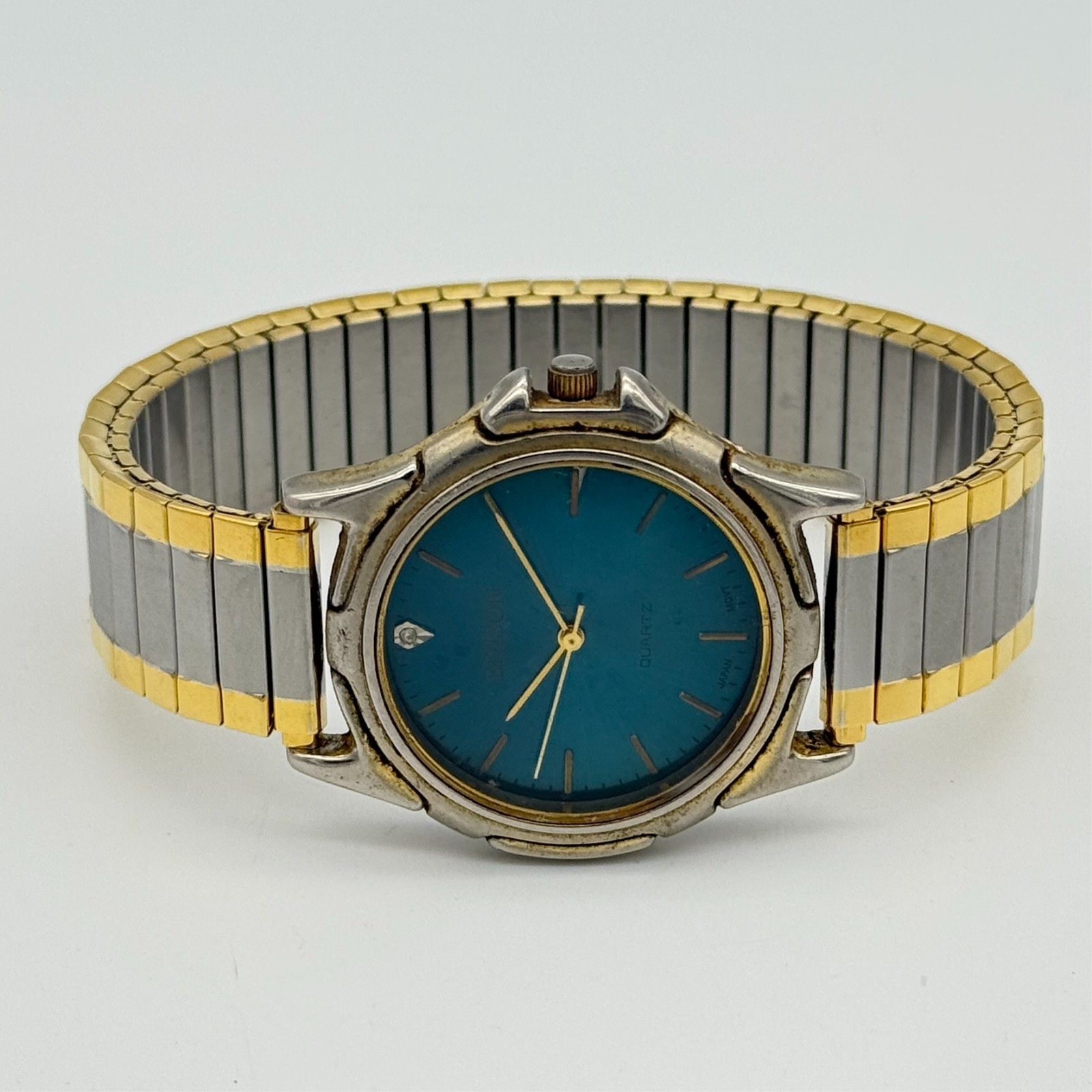 Vintage 1990s Men’s EDISON Two-Tone 35mm Watch, Blue-Green Dial, Diamond Accent