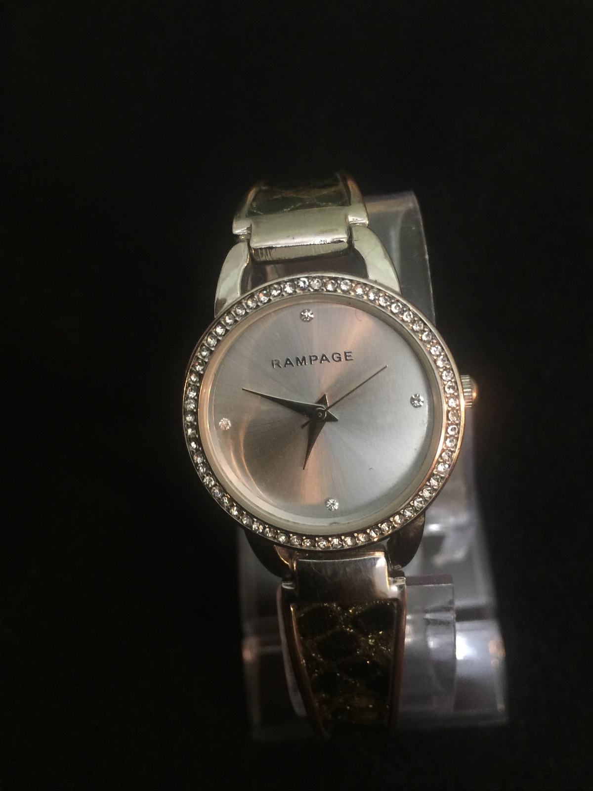 RAMPAGE,Beautiful ladies watch silver tone Cubic Zirconia bezel,New battery