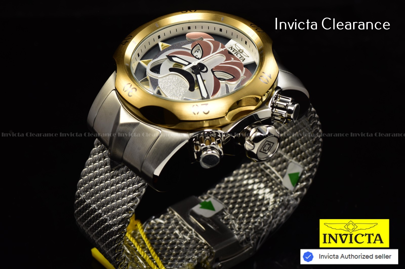 Invicta Venom Men’s Bulldog Mesh Swiss Chronograph Silver Tone SS Watch 54mm