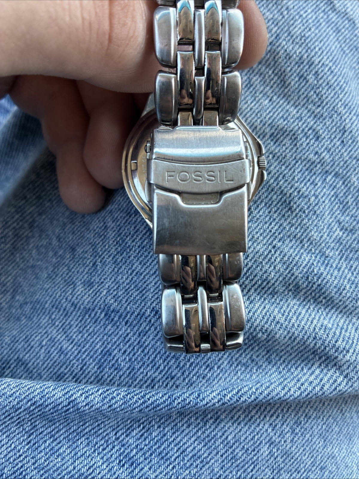 VTG Fossil Snap-on Watch 41mm Stainless Steel Date Glow In Dark Works!