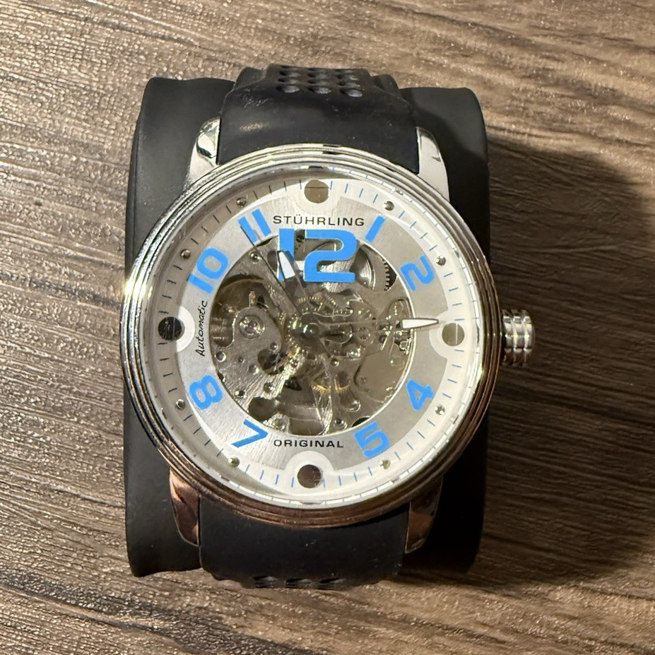 Stuhrling Original Automatic Skeleton Dial 42mm Black Rubber Strap 3 ATM
