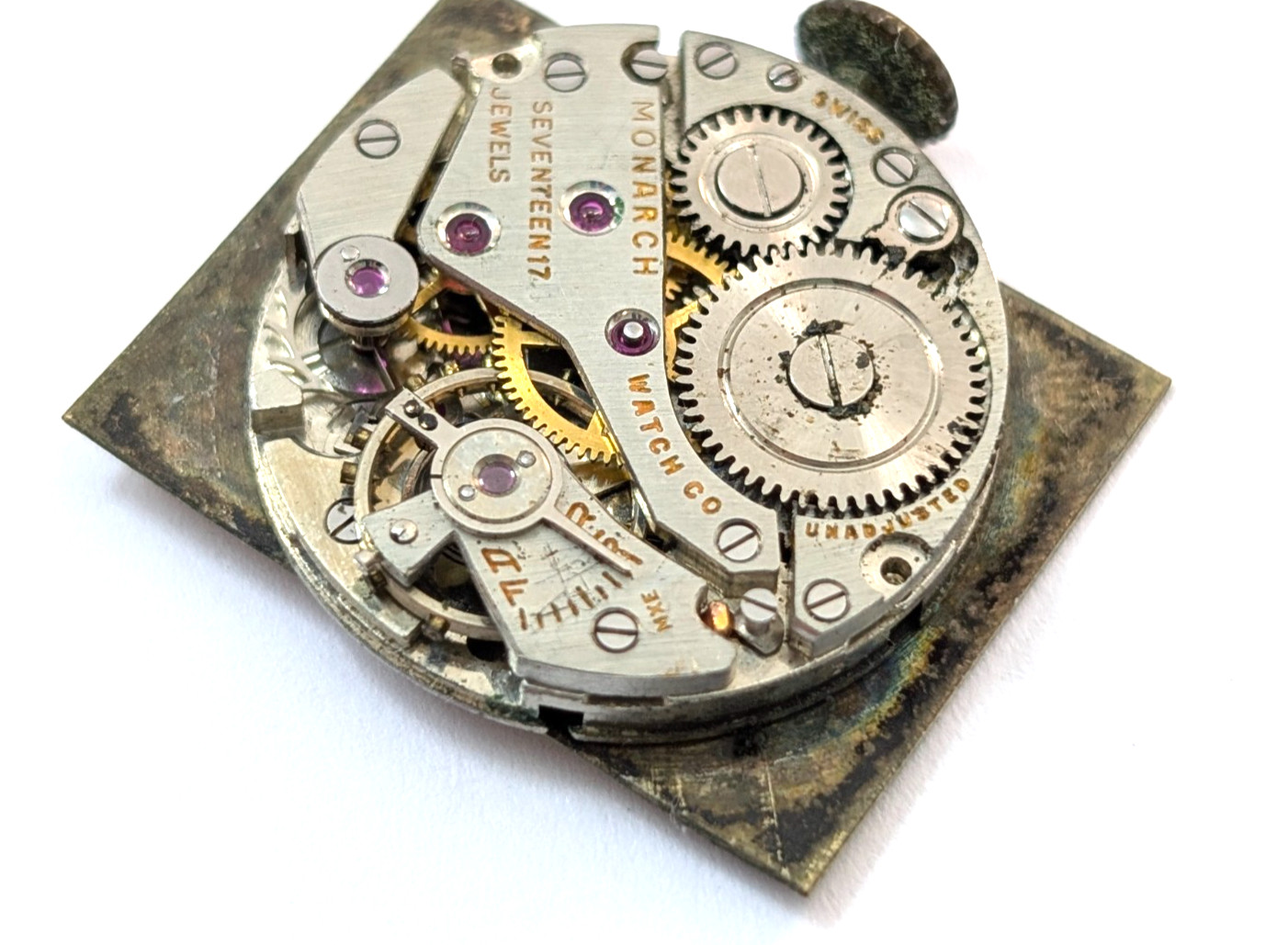 Vintage MONARCH De Luxe 17j 20mm Swiss Mechanical Watch Movement PARTS or REPAIR