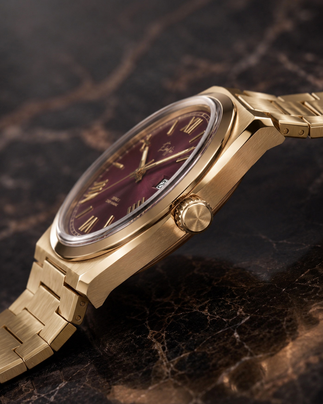 Élan Noir Série I Gold/Maroon 36mm Automatic NH35 Sapphire Crystal Steel Watch
