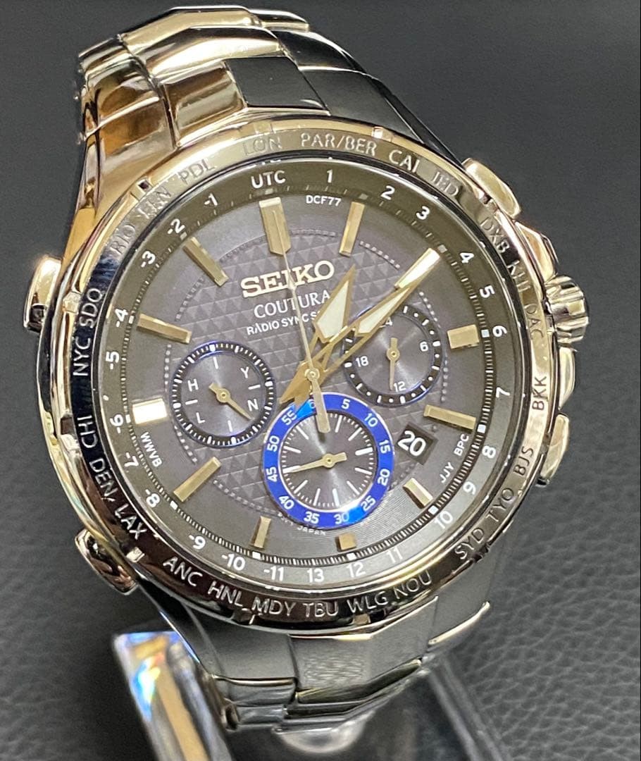 SEIKO COUTURA Solar Chronograph Radio Wave Watch Grey Silver 21cm Ready